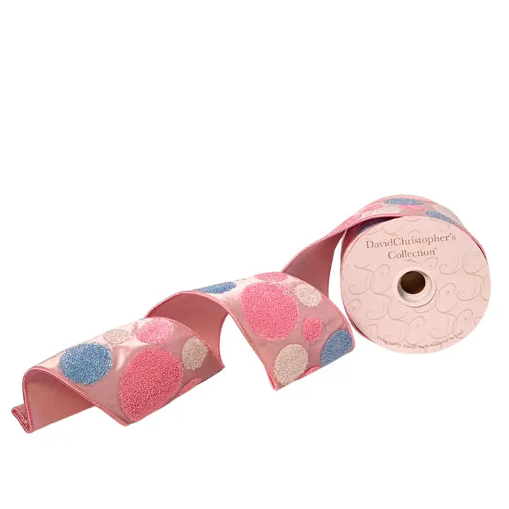 Pink Velvet w/ Fuzzy Pink/White/Blue Dot Ribbon 4"X10YD