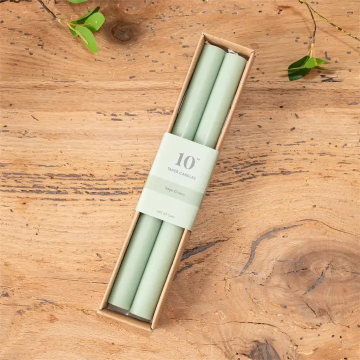 10" Box Set of 2 Sage Green Candlesticks
