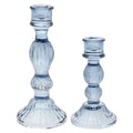 Set of 2 Navy Glass Candle Stick Holders