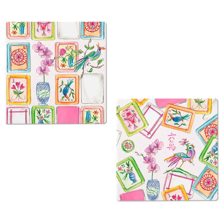 Mahjong Pink Ceramic Coasters Set of 4